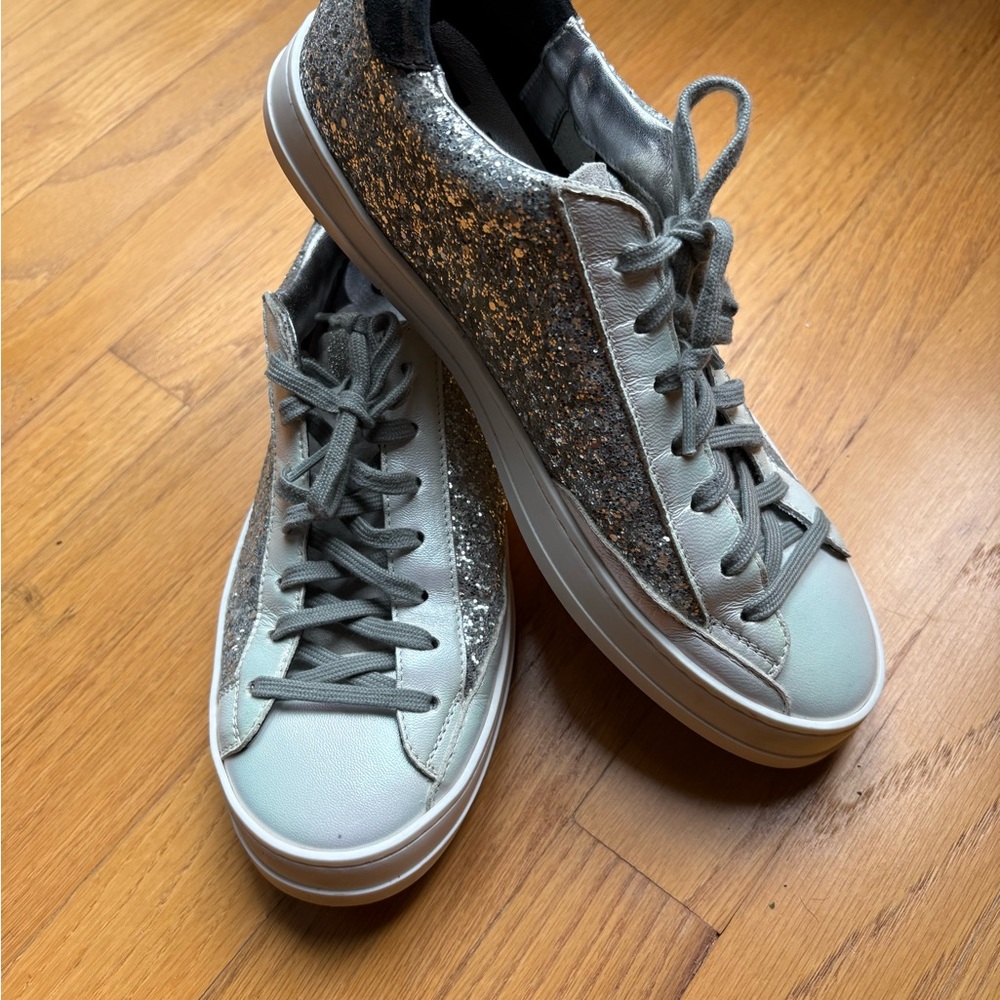 Genuine Leather and Glitter Sneakers with Gray Laces - Picture 4 of 6